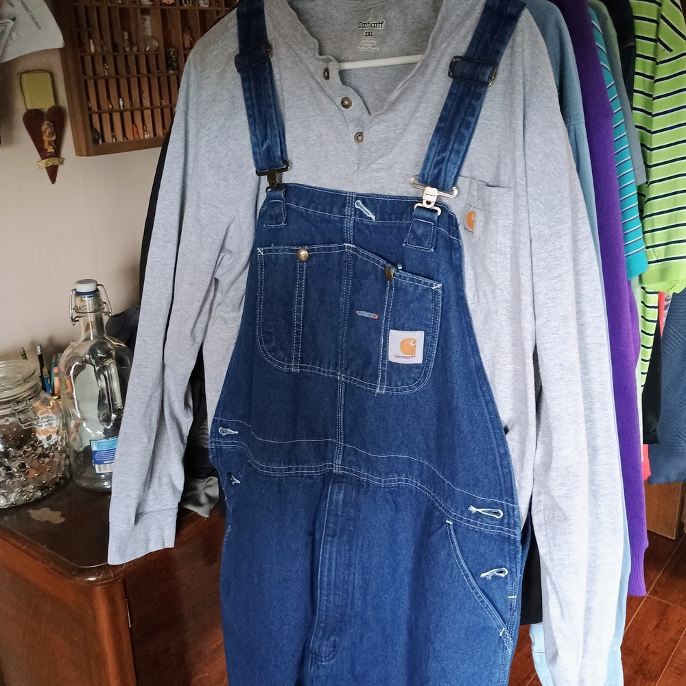 Carhartt Denim Overalls and Gray Long Sleeve T-Shirt Set - Picture 2 of 12